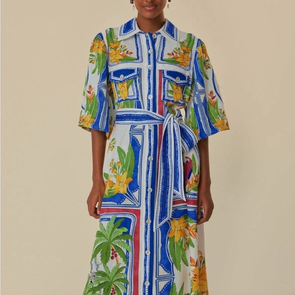 Farm Rio Linen Shirtdress Tropical
Destination Anthropologie Size XS NEW $295